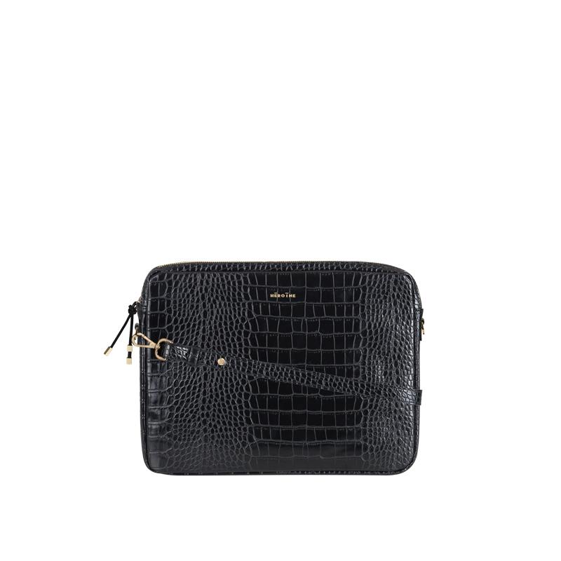 Laptoptasche schwarz veganes Leder croco