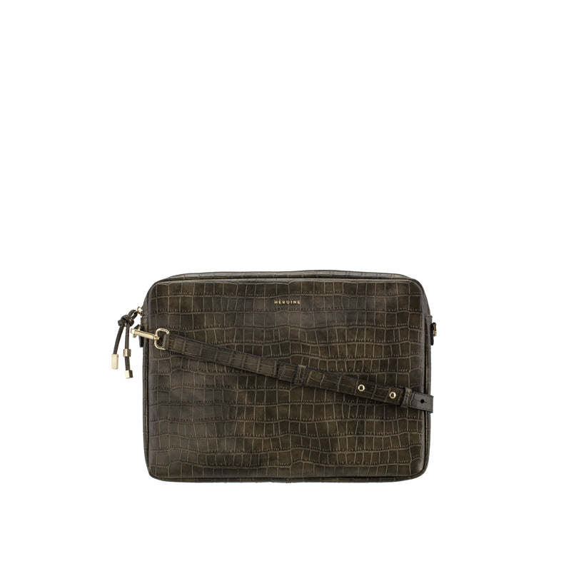 Laptoptasche croco khaki veganes Leder