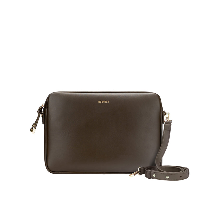 Laptoptasche dark khaki recyceltes Leder